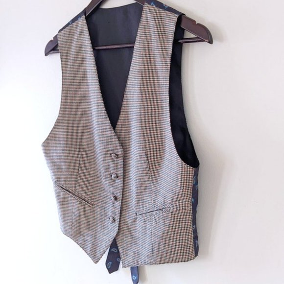 VINTAGE 90s Houndstooth Vest | Academia Clothing | Button Up Vest - Picture 9 of 10